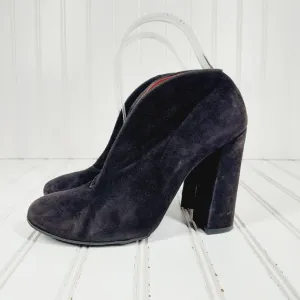 Chloe Dark Black Suede Velvet Slip On Front Cut Block High Heel Ankle Boot E138