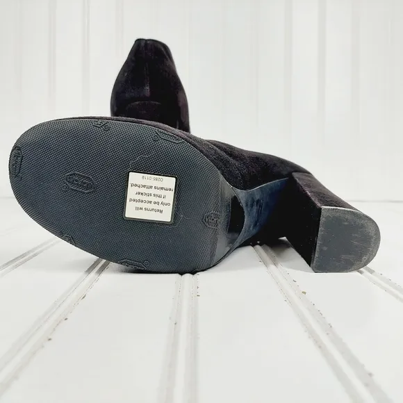 Chloe Dark Black Suede Velvet Slip On Front Cut Block High Heel Ankle Boot E138