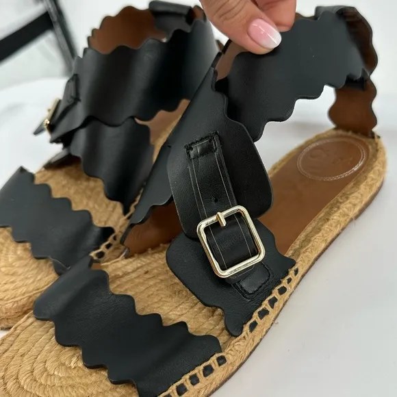 Chloe Lauren Scalloped Flat Espadrille Sandals