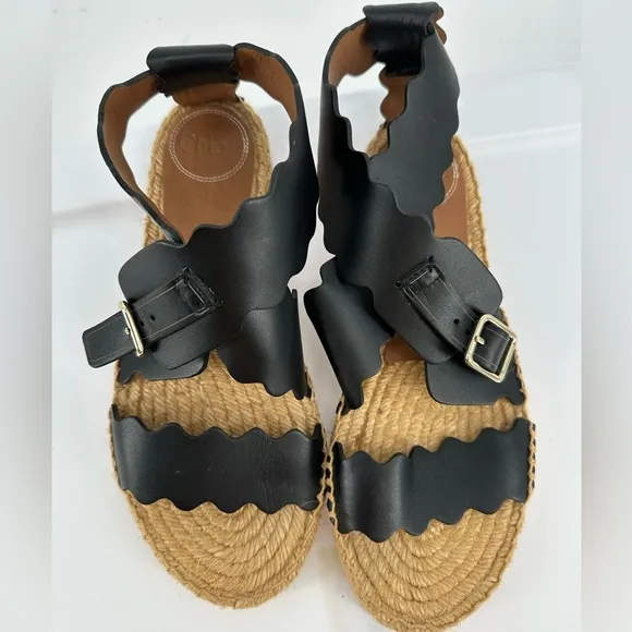 Chloe Lauren Scalloped Flat Espadrille Sandals
