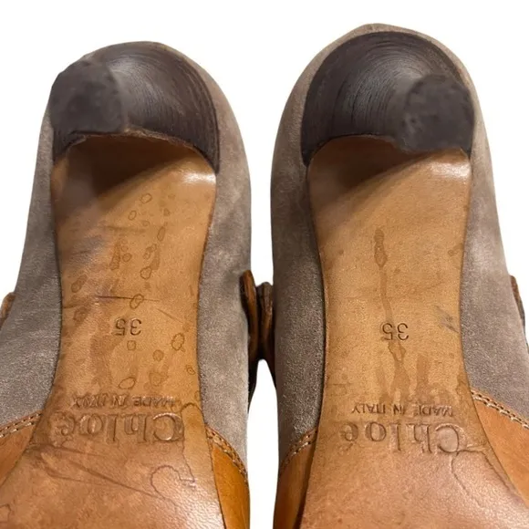 CHLOE Leather Switch Suede Pumps Size 35 Victorian Style