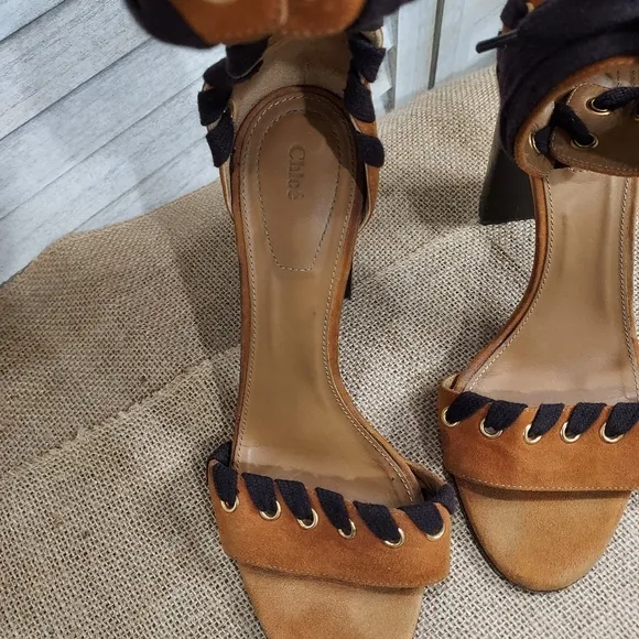 Chloe Miles Iconic Whipstitch Strap Lace-Up Suede Women's Sandals Pumps