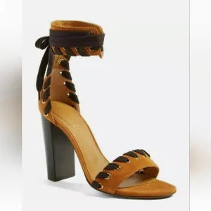 Chloe Miles Iconic Whipstitch Strap Lace-Up Suede Women's Sandals Pumps