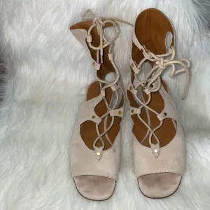 Chloe Suede Lace Up Flat Gladiator Sandals EUC