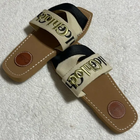 Chloe Woody Gold Embroidered Sandal Size 41 New