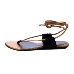 christian dior authentic Black Gold Leather Flat Sandals 7