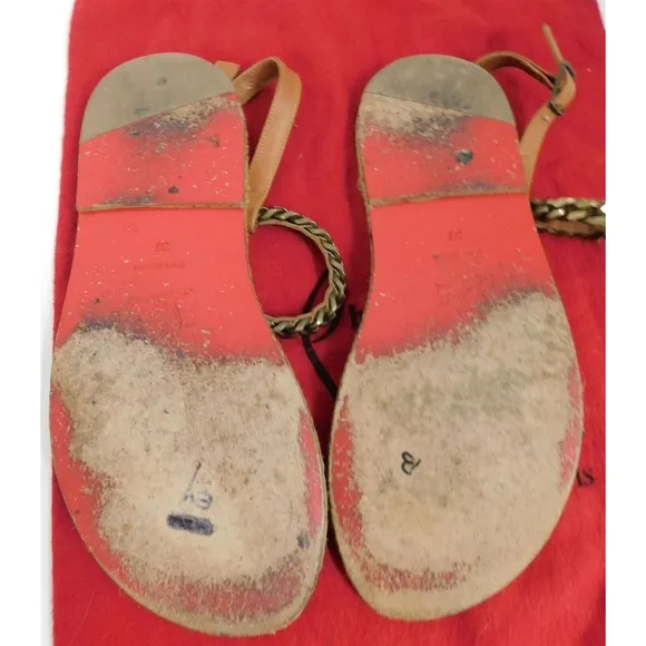 Christian Louboutin Brown Leather Muy Chic Chain Espadrille Flat Sandals 37