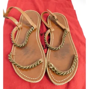 Christian Louboutin Brown Leather Muy Chic Chain Espadrille Flat Sandals 37