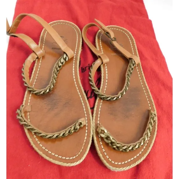 Christian Louboutin Brown Leather Muy Chic Chain Espadrille Flat Sandals 37