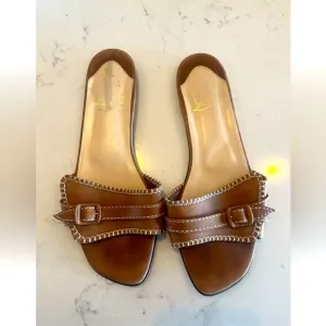 Christian Louboutin Sandals Flat Slides Stitching And Buckle Detail Shoes 38.5