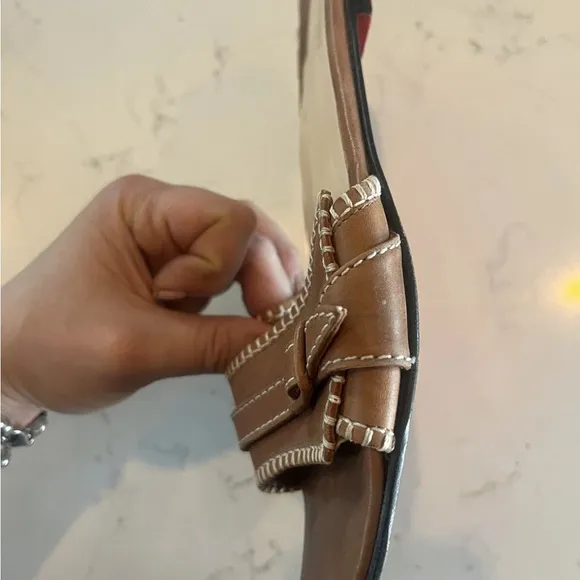 Christian Louboutin Sandals Flat Slides Stitching And Buckle Detail Shoes 38.5