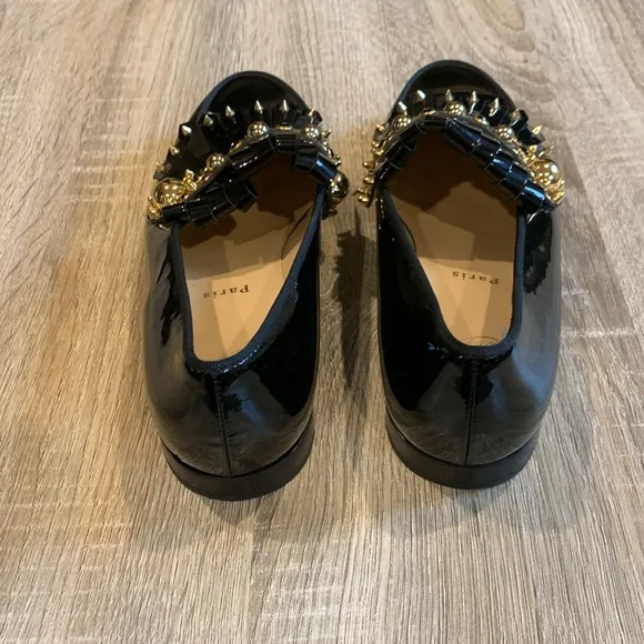 CHRISTIAN LOUBOUTINOctavian Flat black patent loafer size 37.5 •flaw