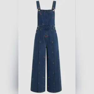Cider - Denim Floral Buckle Wide Leg Jumpsuit (NWT)