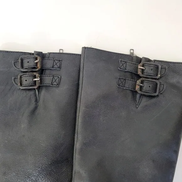 Circle G Distressed Black Leather Knee-High Boots With Buckle Detail &amp; Stacked H