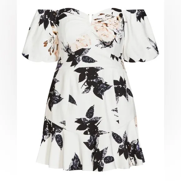 City Chic Aria Floral Dress in Cream, NWT, Size M/18