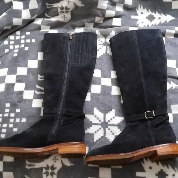 Clarkdale Clark's Black Suede Leather Side Zipper Knee High Riding Boots Size 7