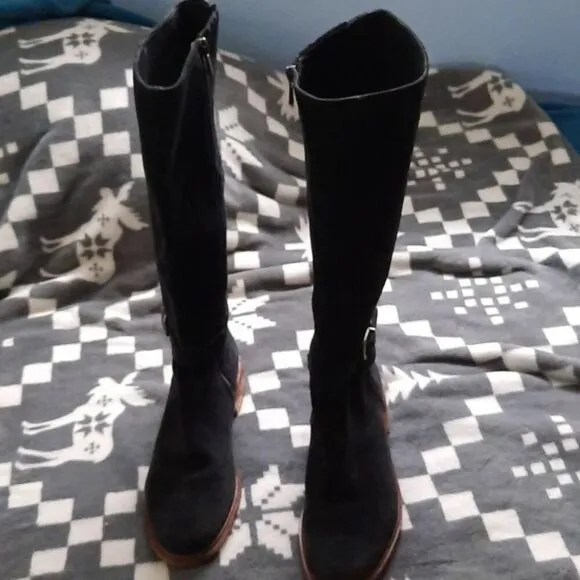 Clarkdale Clark's Black Suede Leather Side Zipper Knee High Riding Boots Size 7