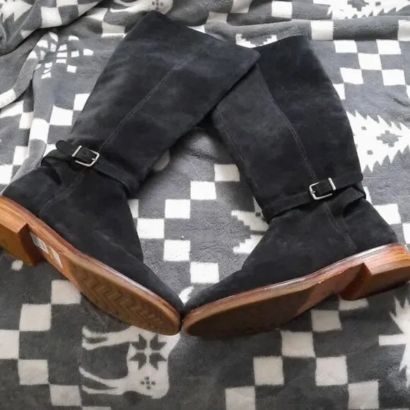 Clarkdale Clark's Black Suede Leather Side Zipper Knee High Riding Boots Size 7