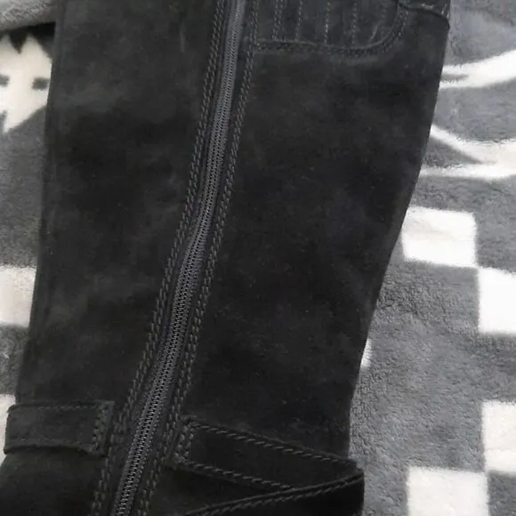 Clarkdale Clark's Black Suede Leather Side Zipper Knee High Riding Boots Size 7