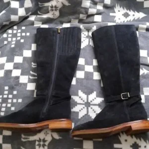 Clarkdale Clark's Black Suede Leather Side Zipper Knee High Riding Boots Size 7