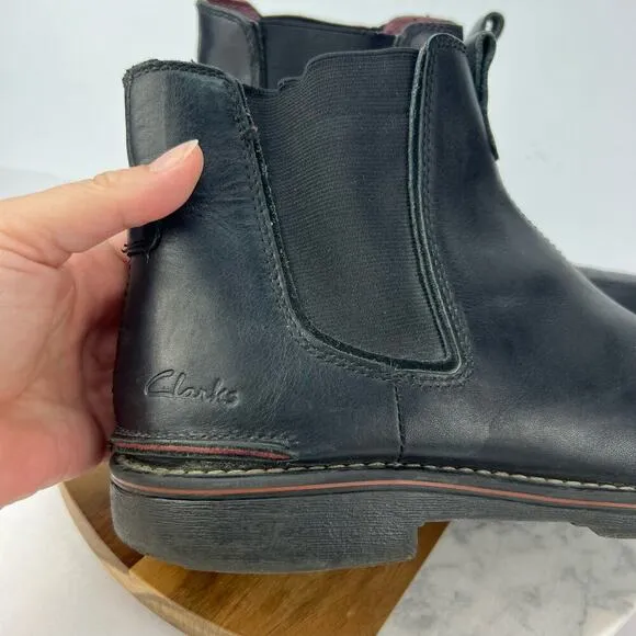 Clarks 10 Black Leather Slip On CHELSEA Ankle Rider Men's Boots Elastic on Sides