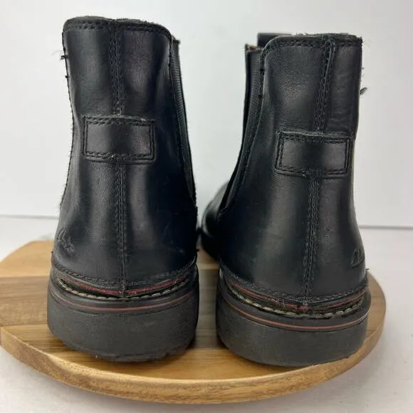 Clarks 10 Black Leather Slip On CHELSEA Ankle Rider Men's Boots Elastic on Sides