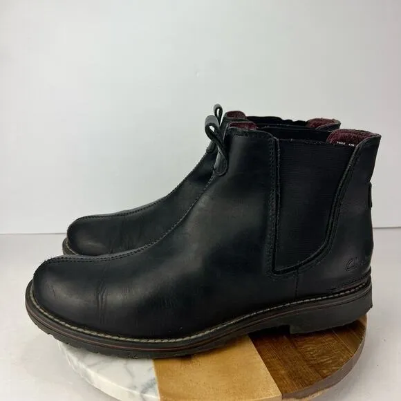 Clarks 10 Black Leather Slip On CHELSEA Ankle Rider Men's Boots Elastic on Sides