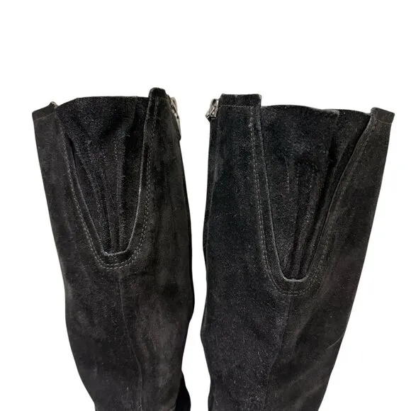 Clarks Knee High Boots Black Suede Orabella Ava Block Heel Womens US 7 UK 4.5