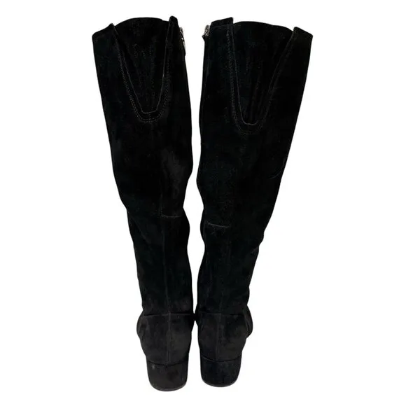 Clarks Knee High Boots Black Suede Orabella Ava Block Heel Womens US 7 UK 4.5