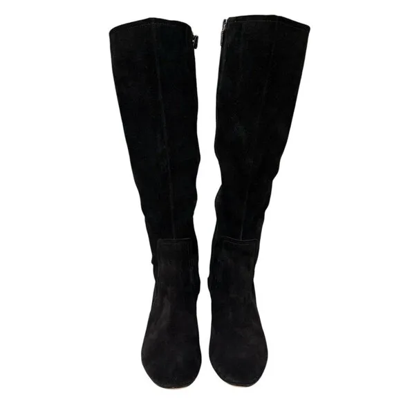 Clarks Knee High Boots Black Suede Orabella Ava Block Heel Womens US 7 UK 4.5