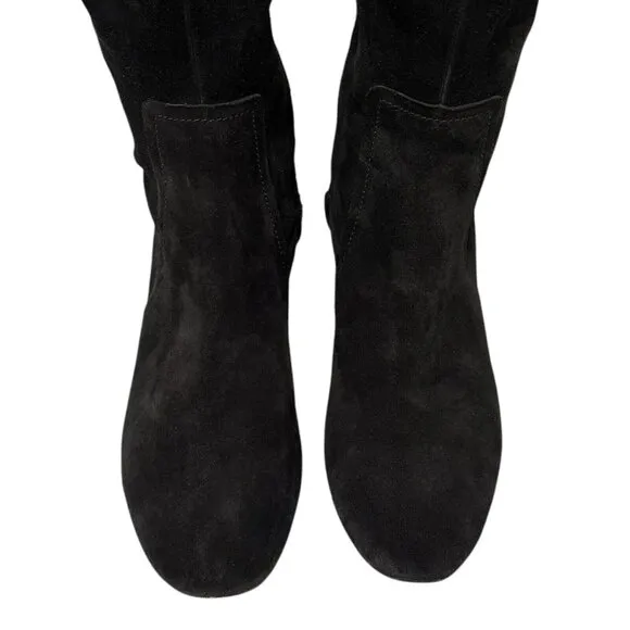 Clarks Knee High Boots Black Suede Orabella Ava Block Heel Womens US 7 UK 4.5