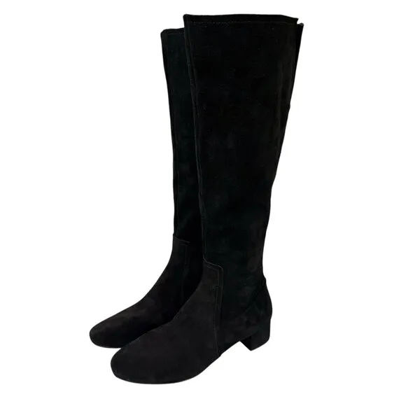 Clarks Knee High Boots Black Suede Orabella Ava Block Heel Womens US 7 UK 4.5