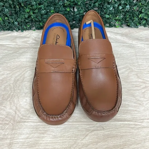 CLARKS MARKMAN WAY LEATHER LOAFERS DARK TAN - 12