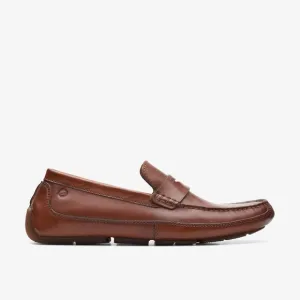 CLARKS MARKMAN WAY LEATHER LOAFERS DARK TAN - 12
