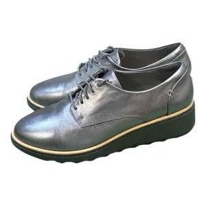 Clarks Sharon Noel in Gunmetal Leather Loafers Size 10W.