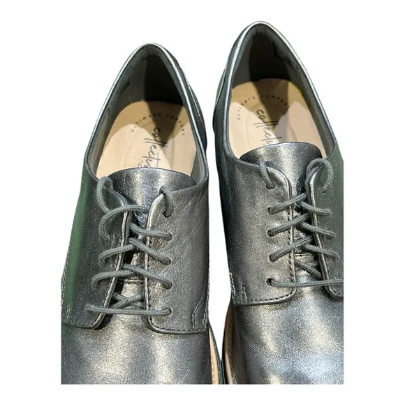 Clarks Sharon Noel in Gunmetal Leather Loafers Size 10W.