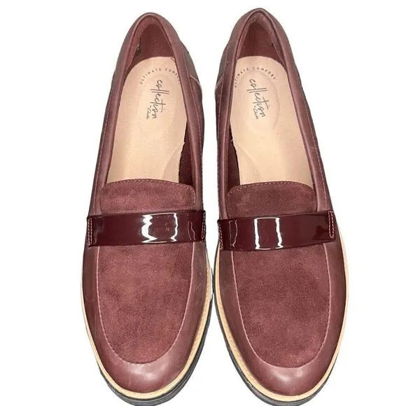 Clarks Sharon Form Burgundy Chunky Loafers Women’s Size 12