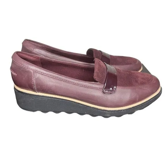 Clarks Sharon Form Burgundy Chunky Loafers Women’s Size 12
