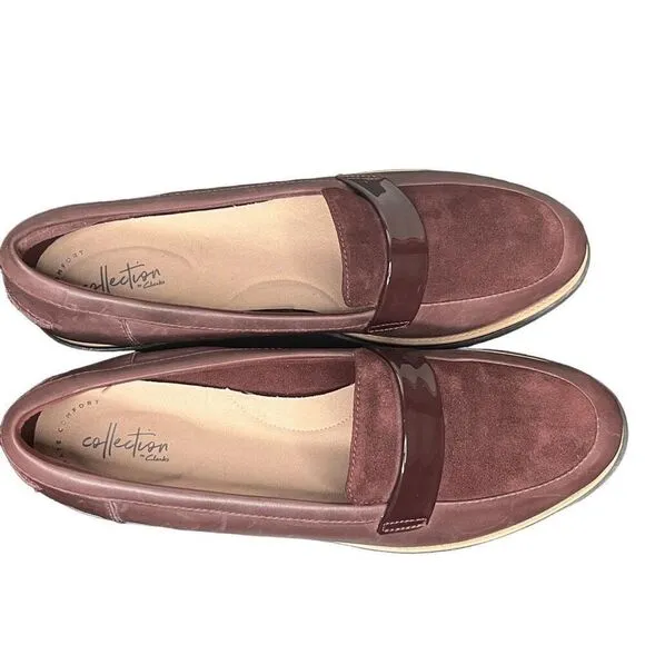 Clarks Sharon Form Burgundy Chunky Loafers Women’s Size 12