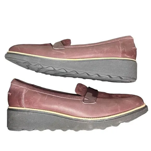 Clarks Sharon Form Burgundy Chunky Loafers Women’s Size 12