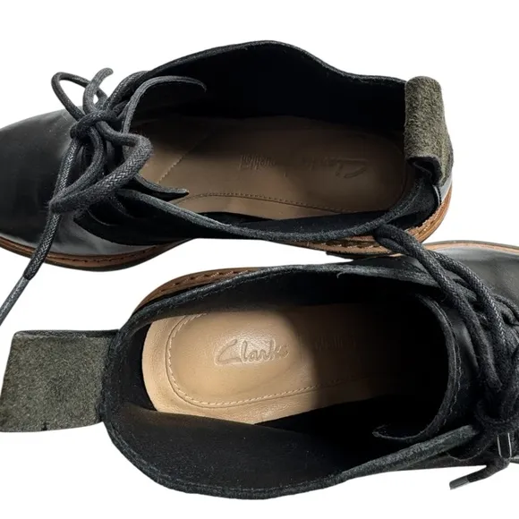 Clarks Trace Glow Leather Lace Up Heeled Ankle Boots Black Size 7
