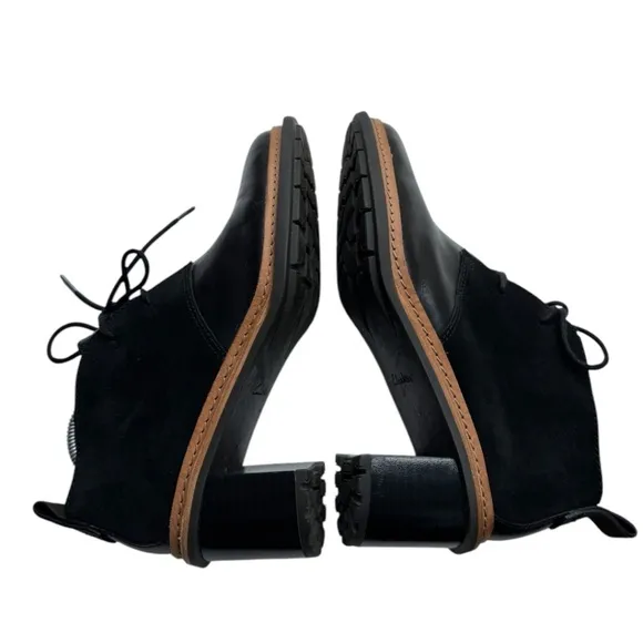 Clarks Trace Glow Leather Lace Up Heeled Ankle Boots Black Size 7
