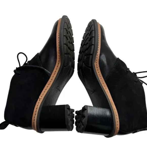 Clarks Trace Glow Leather Lace Up Heeled Ankle Boots Black Size 7