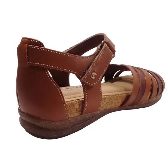 Clarks Women's 6M NEW Roseville Cove Tan Leather Hook &amp; Loop Flat Sandals