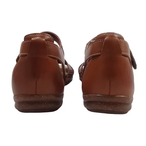 Clarks Women's 6M NEW Roseville Cove Tan Leather Hook &amp; Loop Flat Sandals