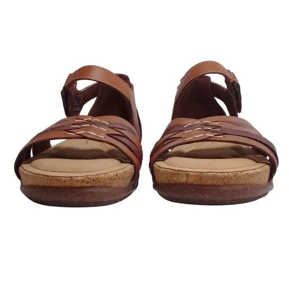 Clarks Women's 6M NEW Roseville Cove Tan Leather Hook &amp; Loop Flat Sandals