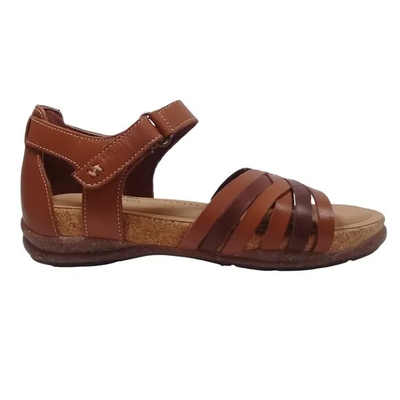Clarks Women's 6M NEW Roseville Cove Tan Leather Hook &amp; Loop Flat Sandals