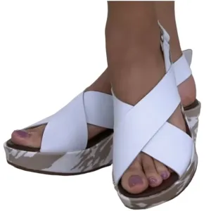 Clarks Womens Stasha Hale 4 Size 9 Wide Leather Wedge Strap Sandals White Aztec