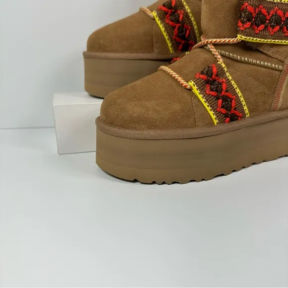 CLASSIC MINI II HERITAGE TASMAN BRAID PLATFORM BOOTS SUEDE WOOL CHESTNUT YELLOW