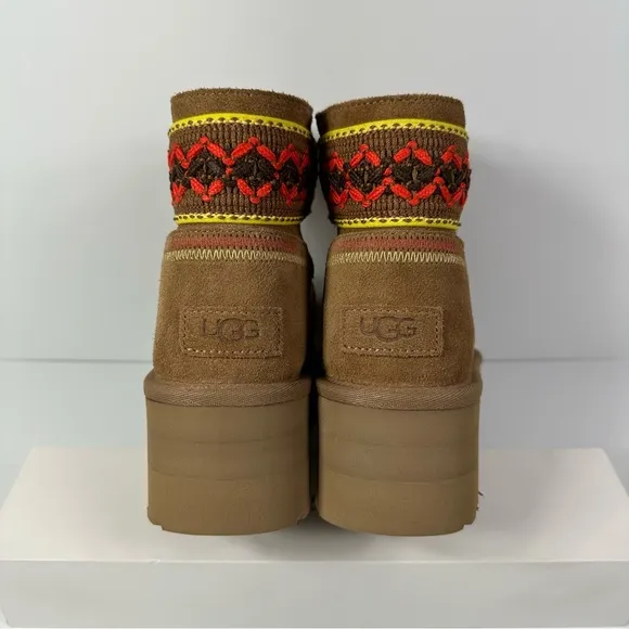 CLASSIC MINI II HERITAGE TASMAN BRAID PLATFORM BOOTS SUEDE WOOL CHESTNUT YELLOW